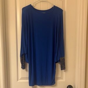 Blue Long Sleeve Dress with Patterned Cuffs